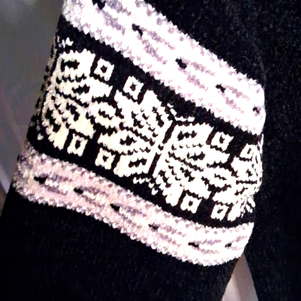 Erika Cardigan Womens PL Black Full Zip Collared Fair Isle Chenille Cozy Nordic - Picture 6 of 13